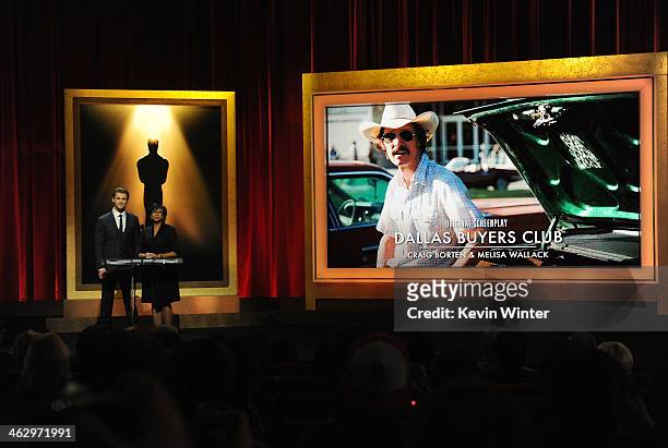 Chris Hemsworth and Academy President Cheryl Boone Isaacs announce Craig Borten & Melisa Wallack/'Dallas Buyers Club' as nominees for Best Original...