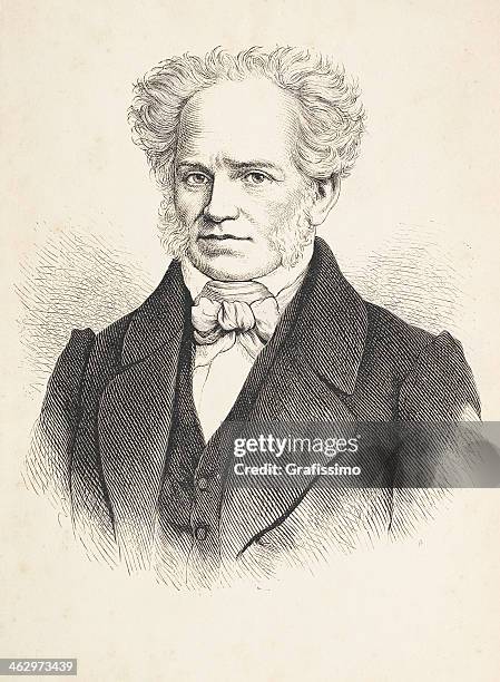 engraving of philosopher and writer arthur schopenhauer from 187 - arthur schopenhauer stock illustrations