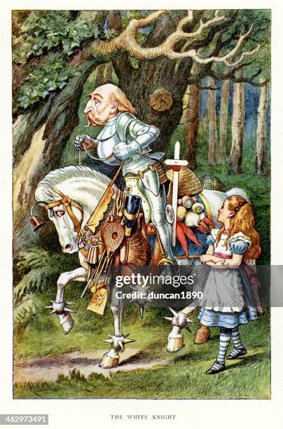 alice and the white knight - sir john tenniel stock illustrations