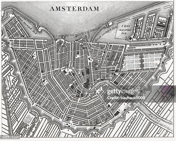 engraving: amsterdam - amsterdam map stock illustrations