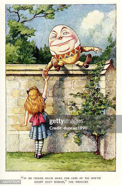alice and humpty dumpty - sir john tenniel stock illustrations