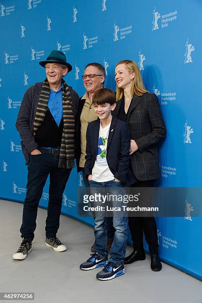 Sir Ian McKellen, director Bill Condon, Laura Linney and Milo Parker attend the 'Mr. Holmes' photocall during the 65th Berlinale International Film...