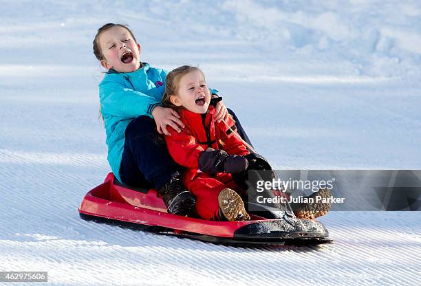 Princess Isabella of Denmark and Princess Josephine of Denmark attend a Photocall during their annual Ski holiday, on February 8, 2015 in Verbier,...