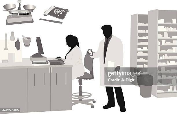 drugstore workers - pharmacist working stock illustrations