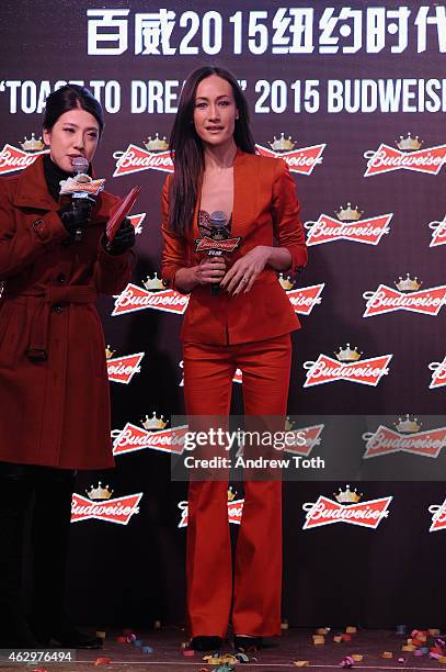Maggie Q toasts the Chinese New Year at Times Square on February 7, 2015 in New York City.