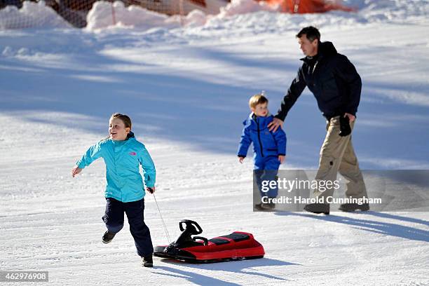 Princess Isabella of Denmark, Prince Frederik of Denmark and Prince Vincent of Denmark attend the Danish Royal family annual skiing photocall whilst...