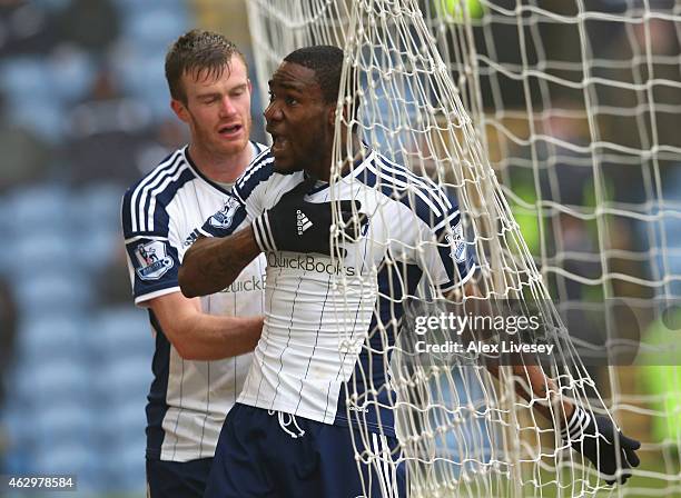 Brown Ideye of West Brom celebrates scoring their second goal during the Barclays Premier League match between Burnley and West Bromwich Albion at...