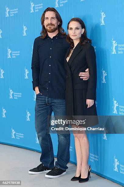 Actors Christian Bale and Natalie Portman attend the 'Knight of Cups' photocall during the 65th Berlinale International Film Festival at Grand Hyatt...