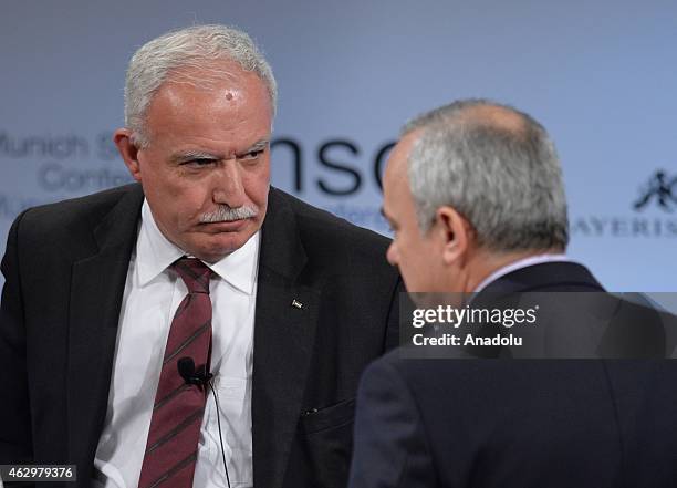 Intelligence Minister Yuval Steinitz and Palestinian Minister of Foreign Affairs Riad al-Maliki attend at the 51st Security Conference in Munich on...