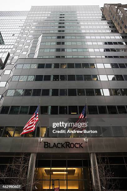 Flags fly above the entrance of the BlackRock offices on January 16, 2014 in New York City. Blackrock posted a 22 percent increase in the most recent...