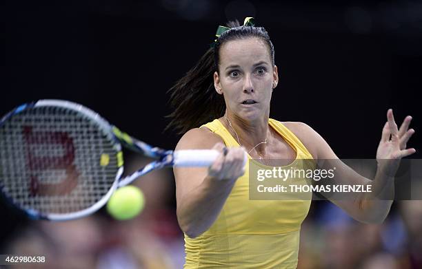 Australia's Jarmila Gajdosova returns the ball to Germany's Andrea Petkovic during their match in the FedCup World Group quarterfinal between Germany...