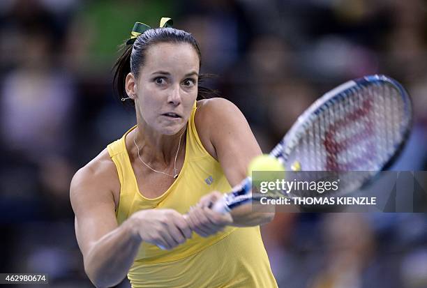 Australia's Jarmila Gajdosova returns the ball to Germany's Andrea Petkovic during their match in the FedCup World Group quarterfinal between Germany...