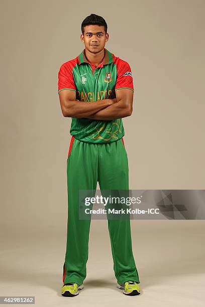 Taskin Ahmed poses during the Bangladesh 2015 ICC Cricket World Cup Headshots Session at the Sheraton Hotel on February 8, 2015 in Sydney, Australia.