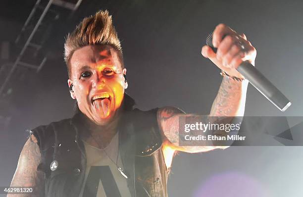 Singer Jacoby Shaddix of Papa Roach performs at The Joint inside the Hard Rock Hotel & Casino on February 7, 2015 in Las Vegas, Nevada.