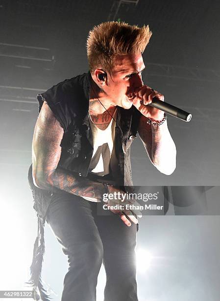 Singer Jacoby Shaddix of Papa Roach performs at The Joint inside the Hard Rock Hotel & Casino on February 7, 2015 in Las Vegas, Nevada.