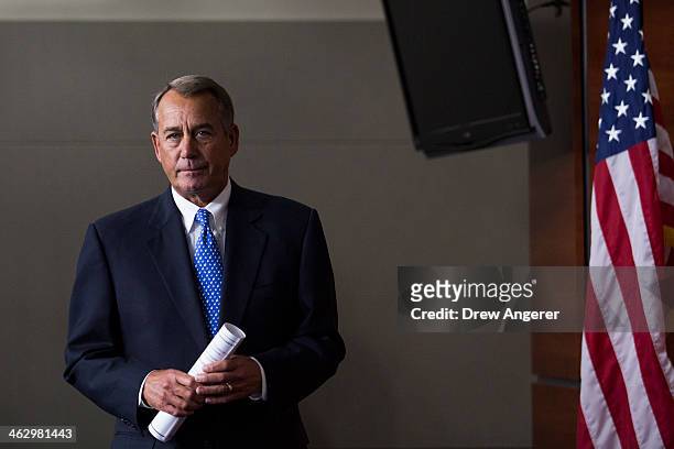 Speaker of the House John Boehner arrives for a news conference on Capitol Hill, January 16, 2014 in Washington, DC. Boehner said he believes the...