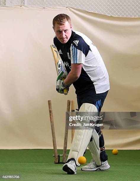 Matthew Cowdery bats during the Learning Disabilities Tri-Series Training Camp on February 8, 2015 in Shrewsbury, England.