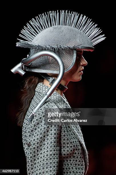 Model walks the runway at the Francis Montesinos show during Madrid Fashion Week Fall/Winter 2015/16 at Ifema on February 8, 2015 in Madrid, Spain.