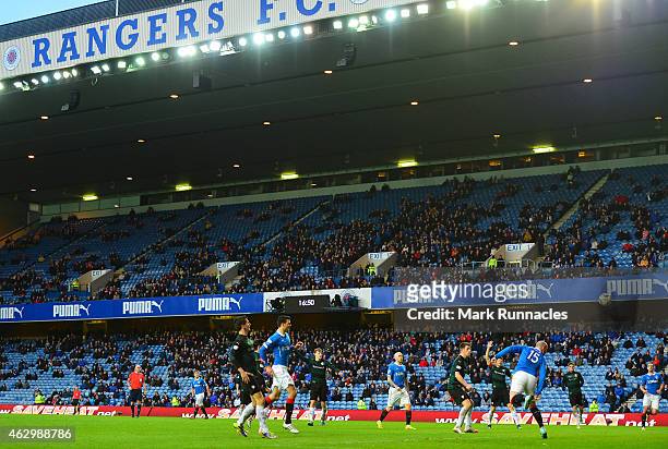 Kris Boyd of Rangers misses a chance in front of a poorly attended stand, late in the second half during the William Hill Scottish Cup Fifth Round...