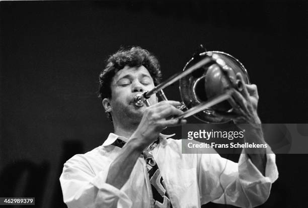 Ray Anderson, trombone, performs at Jazz Middelheim on 10th March 1990 in Amsterdam, the Netherlands.