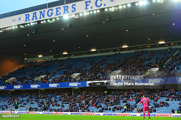 Sports Direct signage on show at Ibrox stadium during the William Hill Scottish Cup Fifth Round match between Rangers and Raith Rovers on February 8,...