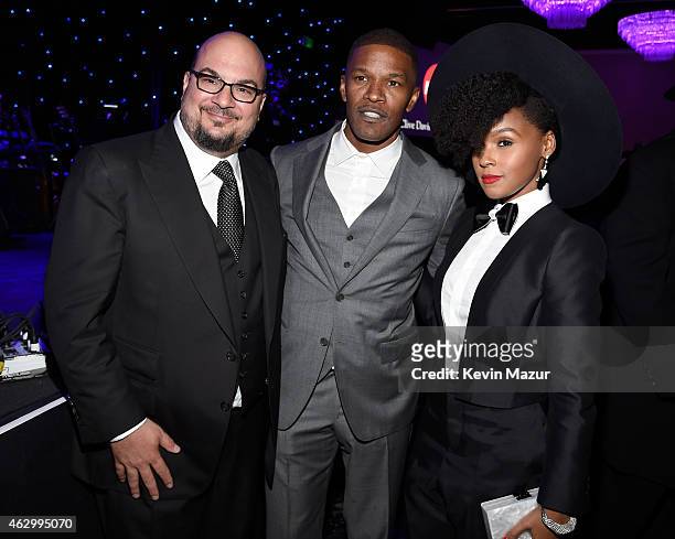 Jamie Foxx and Janelle Monae attend the Pre-GRAMMY Gala And Salute To Industry Icons Honoring Martin Bandier at The Beverly Hilton on February 7,...