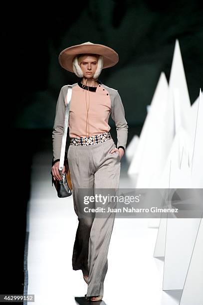 Model walks the runway at the Ion Fiz show during Madrid Fashion Week Fall/Winter 2015/16 at Ifema on February 8, 2015 in Madrid, Spain.