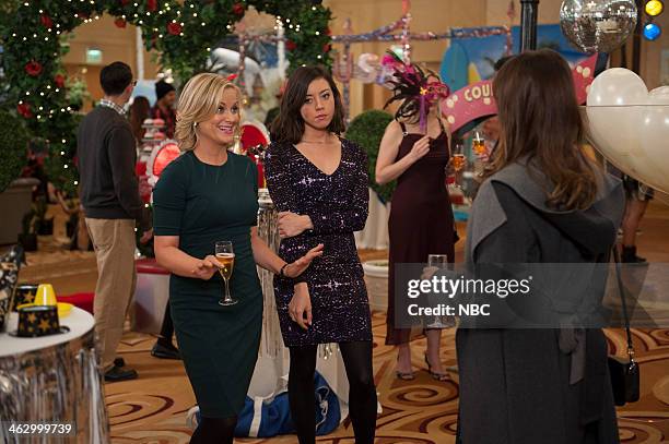 Ann & Chris" Episode 613 -- Pictured: Amy Poehler as Leslie Knope, Aubrey Plaza as April Ludgate, Rashida Jones as Ann Perkins --