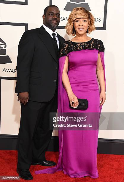 Record producer Warryn Campbell and recording artist Erica Campbell attend The 57th Annual GRAMMY Awards at the STAPLES Center on February 8, 2015 in...