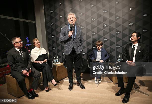 Bill Condon, Laura Linney, Sir Ian McKellen, Milo Parker and Hiroyuki Sanada attend a Q&A for the film 'Mr Holmes' during the 65th Berlinale...