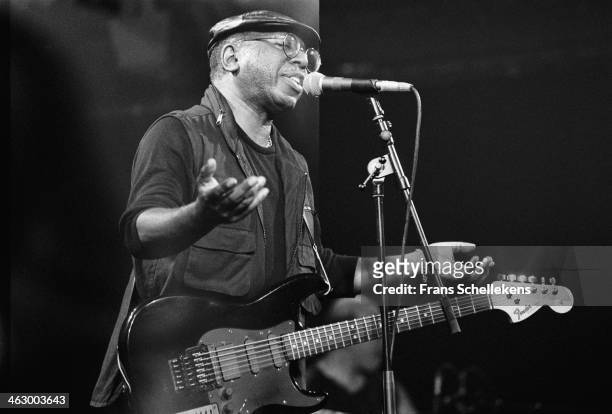 Curtis Mayfield, vocal, performs at the Paradiso in Amsterdam, the Netherlands on 1st April 1990.