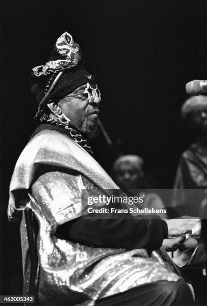 Sun Ra, piano, performs at Jazz Middelheim on 10th March 1990 in Amsterdam, the Netherlands.