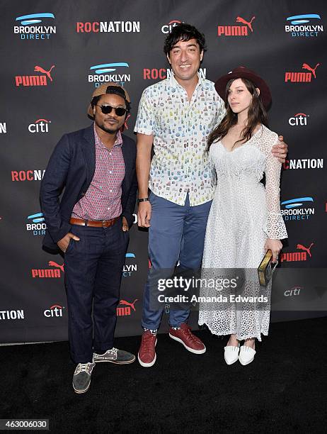 Theo Spielberg, musician Edward Droste and Dj Sasha Spielberg arrive at the Roc Nation Grammy Brunch 2015 on February 7, 2015 in Beverly Hills,...