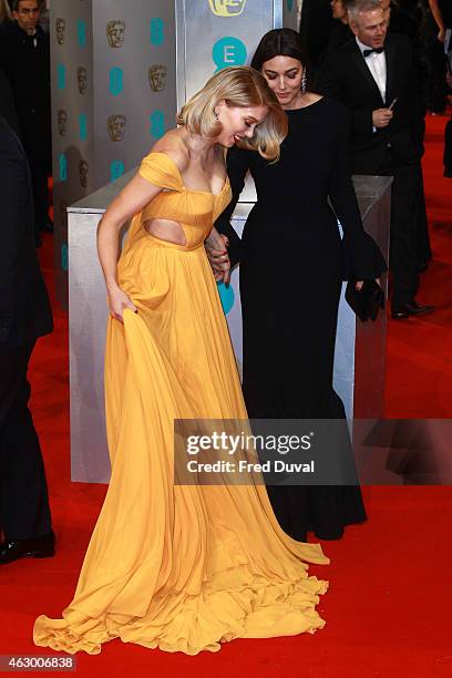 Lea Seydoux and Monica Bellucci attend the EE British Academy Film Awards at The Royal Opera House on February 8, 2015 in London, England.