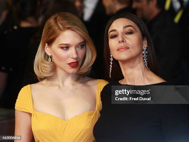 Lea Seydoux and Monica Bellucci attend the EE British Academy Film Awards at The Royal Opera House on February 8, 2015 in London, England.