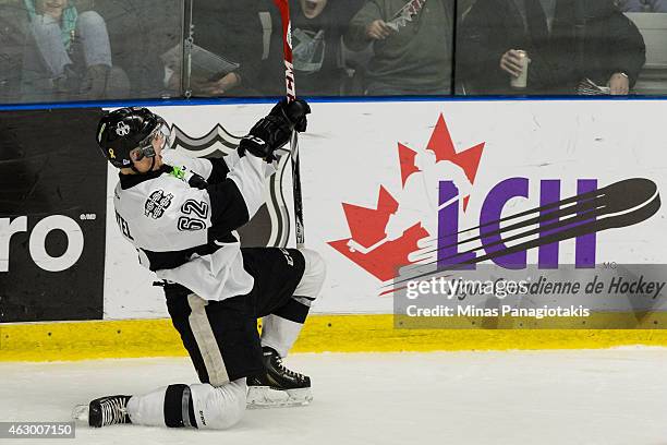 Danick Martel of the Blainville-Boisbriand Armada celebrates his goal during the QMJHL game against the Victoriaville Tigres at the Centre Excellence...