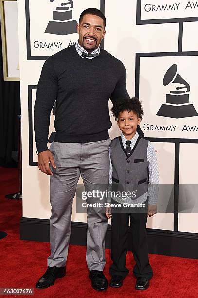 Professional wrestler David Otunga and David Otunga Jr. Attend The 57th Annual GRAMMY Awards at the STAPLES Center on February 8, 2015 in Los...