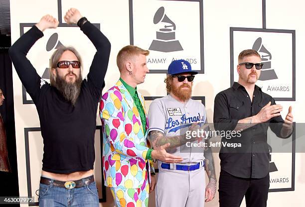 Musicians Brent Hinds, Brann Dailor, Troy Sanders and Bill Kelliher of Mastodon attend The 57th Annual GRAMMY Awards at the STAPLES Center on...