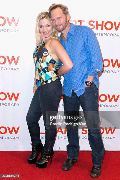 Author Lisa Jey Davis and actor Tom Schanley attend the LA Art Show 2014 Opening Night Premiere Party at Los Angeles Convention Center on January 15,...
