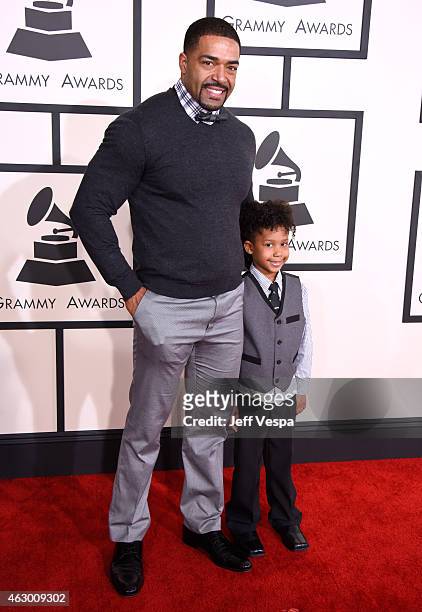 Professional wrestler David Otunga and David Otunga Jr. Attend The 57th Annual GRAMMY Awards at the STAPLES Center on February 8, 2015 in Los...