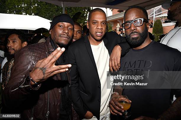 Tyrese Gibson, Jay Z and Mark Pitts attend the Roc Nation and Three Six Zero Pre-GRAMMY Brunch at Private Residence on February 7, 2015 in Beverly...