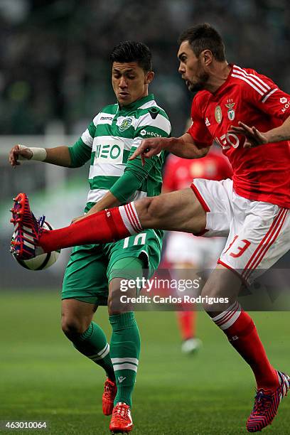 Sporting's forward Fredy Montero vies with Benfica's defender Jardel Vieira during the Primeira Liga match between Sporting CP and SL Benfica at...