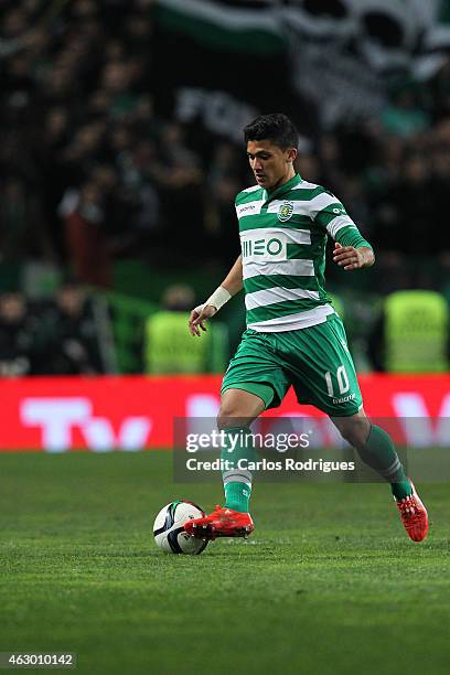 Sporting's forward Fredy Montero during the Primeira Liga match between Sporting CP and SL Benfica at Estadio Jose Alvalade on February 08, 2015 in...