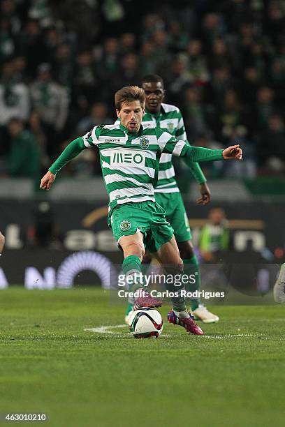 Sporting's midfielder Adrien Silva during the Primeira Liga match between Sporting CP and SL Benfica at Estadio Jose Alvalade on February 08, 2015 in...