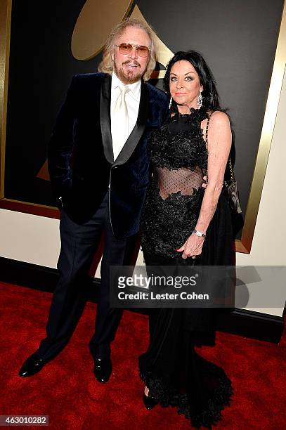 Musician Barry Gibb and Linda Gibb attend The 57th Annual GRAMMY Awards at the STAPLES Center on February 8, 2015 in Los Angeles, California.