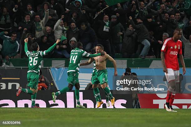 Sporting's defender Jefferson celebrates scoring Sporting«s goal during the Primeira Liga match between Sporting CP and SL Benfica at Estadio Jose...