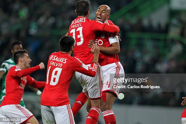 Benfica's defender Jardel Vieira celebrates scoring with Benfica's defender Luisao during the Primeira Liga match between Sporting CP and SL Benfica...