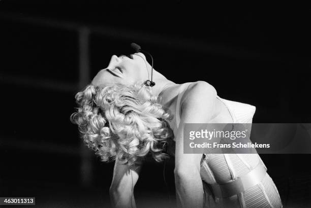 Madonna, vocal performs at the Feijenoord Stadium with Blonde ambition tour in Rotterdam, the Netherlands on 24th July 1990.