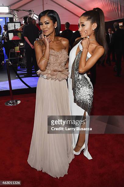 Recording Artists Jhene Aiko and Ariana Grande attend The 57th Annual GRAMMY Awards at the STAPLES Center on February 8, 2015 in Los Angeles,...