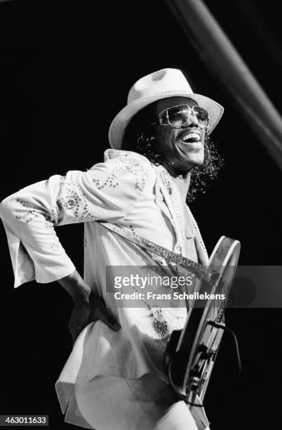 Johnny Guitar Watson, vocal-guitar, performs at the North Sea Jazz Festival in the Hague, the Netherlands on 14 July 1990.